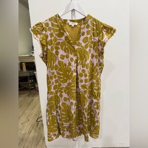 THML Olive and Pink Leaf Pattern Dress